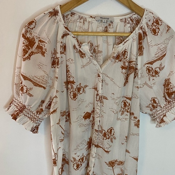 Madewell Smocked Button Down Top Paradise Voile Top - Picture 2 of 11